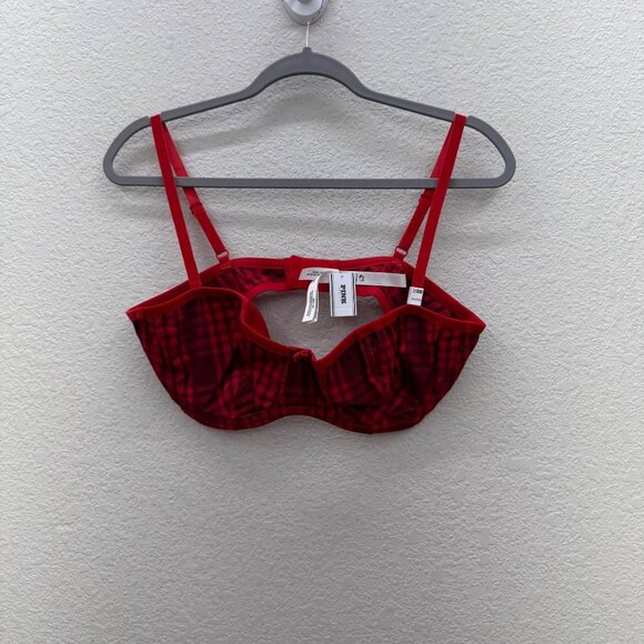 Pink Victorias Secret Red Plaid Balconette Adjustable Bra Womens size 38DD NEW - Picture 1 of 7
